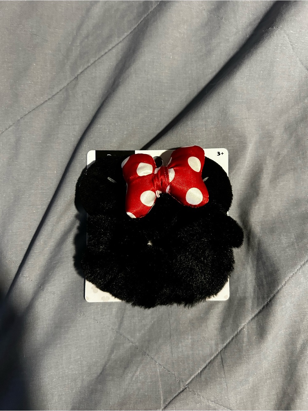 Plush Black Minnie-Style Hair scrunchie with Red Polka Dot Bow